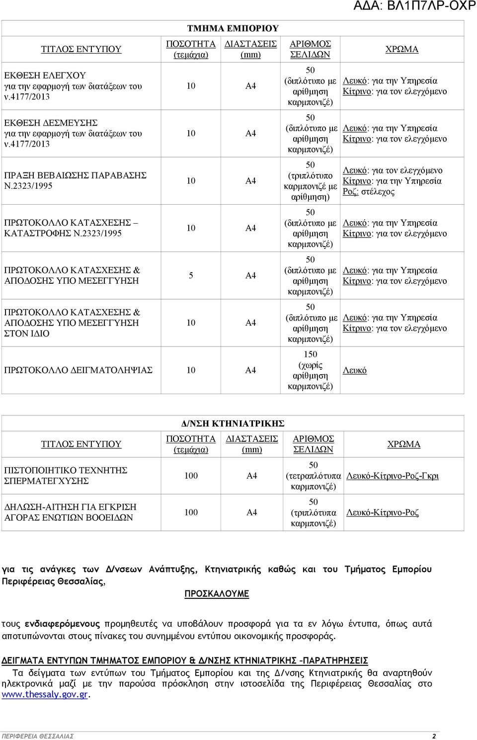 (τριπλότυπο καρµπονιζέ µε ) 1 (χωρίς ΑΔΑ: ΒΛ1Π7ΛΡ-ΟΧΡ ΧΡΩΜΑ Λευκό: για τον ελεγχόµενο Κίτρινο: για την Υπηρεσία Ροζ: στέλεχος Λευκό ΠΙΣΤΟΠΟΙΗΤΙΚΟ ΤΕΧΝΗΤΗΣ ΣΠΕΡΜΑΤΕΓΧΥΣΗΣ ΗΛΩΣΗ-ΑΙΤΗΣΗ ΓΙΑ ΕΓΚΡΙΣΗ