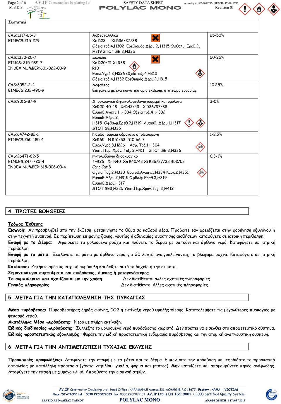 CAS:8052-2-4 EINECS:232-490-9 Ασβεστολιθικά Xn R22 Xi R36/37/38 Οξεία τοξ.4,h302 Ερεθισμός Δέρμ.2, H315 Οφθαλμ. Ερεθ.2, H319 STOT SE 3,H335 Ξυλόλιο Xn R20/21 Xi R38 R10 Ευφλ.Υγρό.3,H226 Οξεία τοξ.