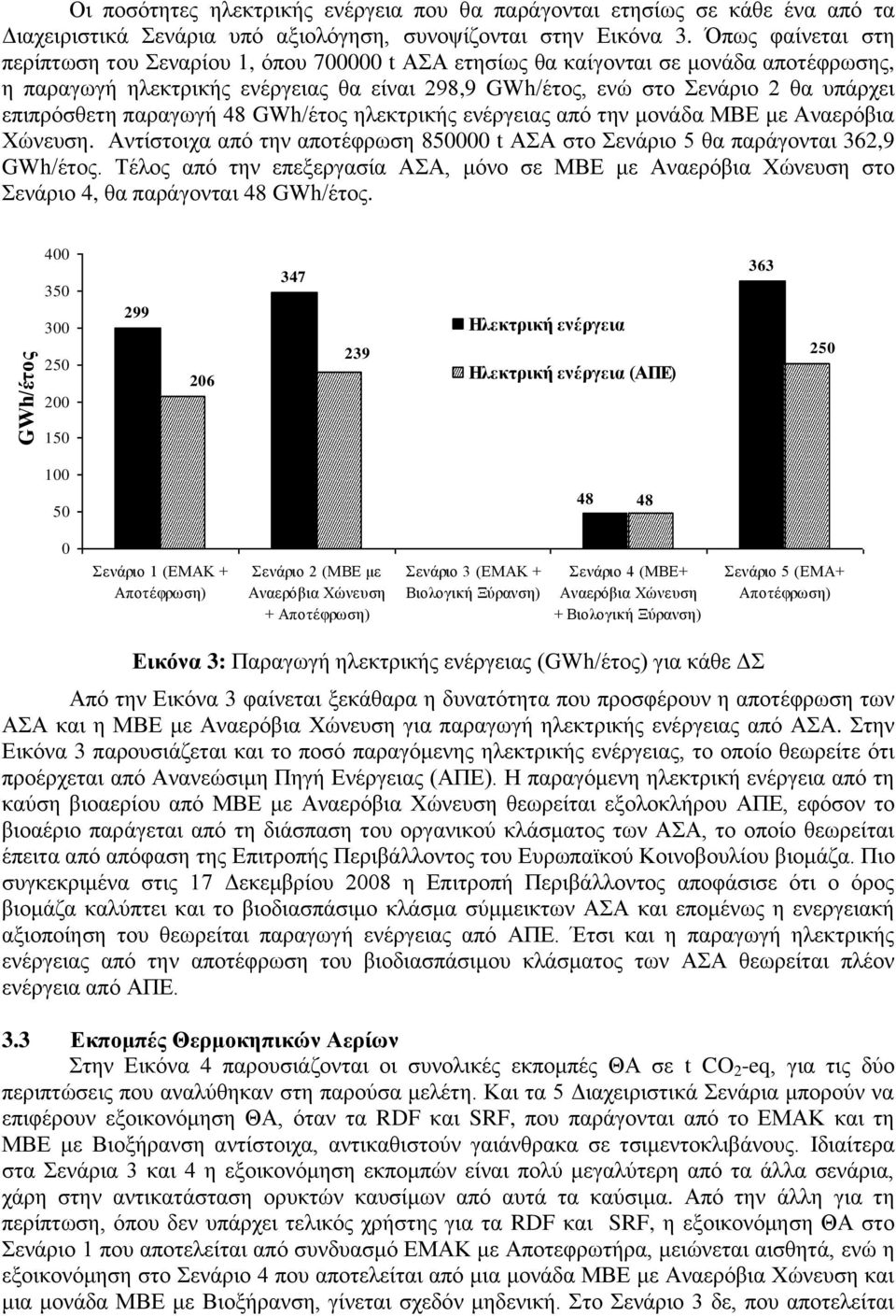 παξαγσγή 48 GWh/έηνο ειεθηξηθήο ελέξγεηαο απφ ηελ κνλάδα ΜΒΔ κε Αλαεξφβηα Φψλεπζε. Αληίζηνηρα απφ ηελ απνηέθξσζε 85 t ΑΣΑ ζην Σελάξην 5 ζα παξάγνληαη 362,9 GWh/έηνο.