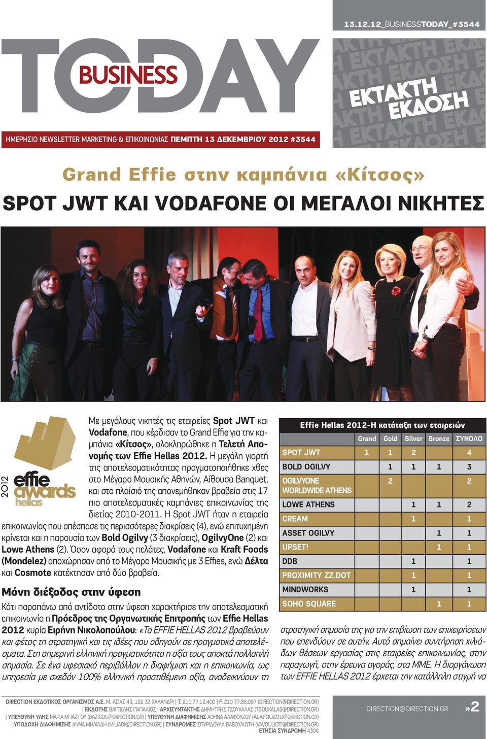 εταιρείες Spot JWT και Vodafone, που κέρδισαν το Grand Effie για την καμπάνια «Κίτσος», ολοκληρώθηκε η Τελετή Απονομής των Εffie Hellas 2012.
