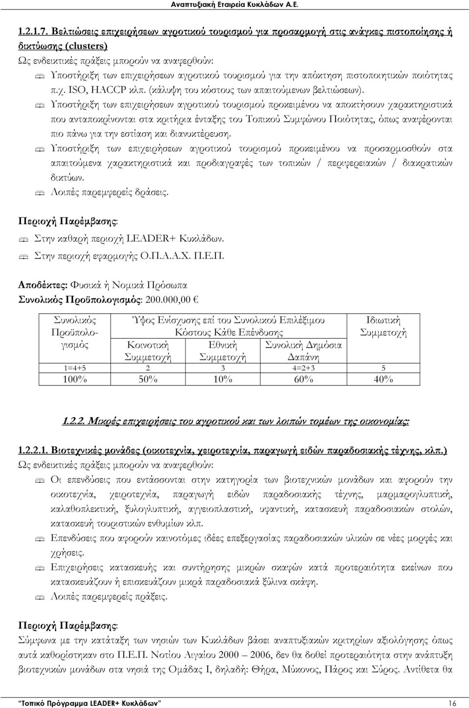 χ. ISO, HACCP κλπ. (κάλυψη του κόστους των απαιτούµενων βελτιώσεων).