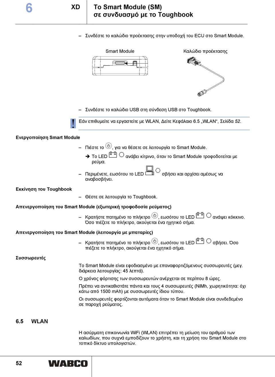 ανάβει κίτρινο, όταν το Smart Module τροφοδοτείται με Περιμένετε, εωσότου το LED σβήσει και αρχίσει αμέσως να αναβοσβήνει. Εκκίνηση του Toughbook Θέστε σε λειτουργία το Toughbook.