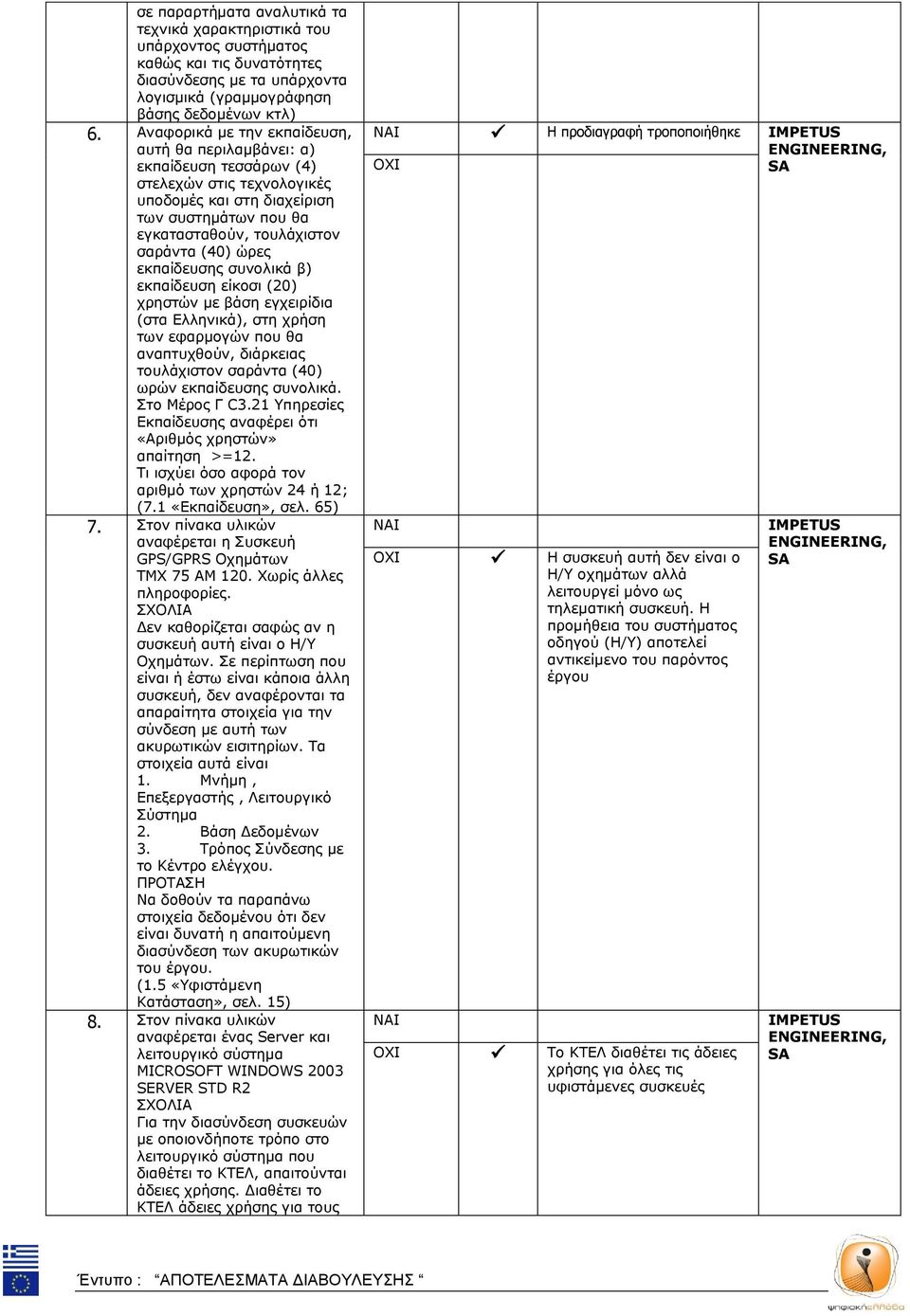 εκπαίδευσης συνολικά β) εκπαίδευση είκοσι (20) χρηστών με βάση εγχειρίδια (στα Ελληνικά), στη χρήση των εφαρμογών που θα αναπτυχθούν, διάρκειας τουλάχιστον σαράντα (40) ωρών εκπαίδευσης συνολικά.