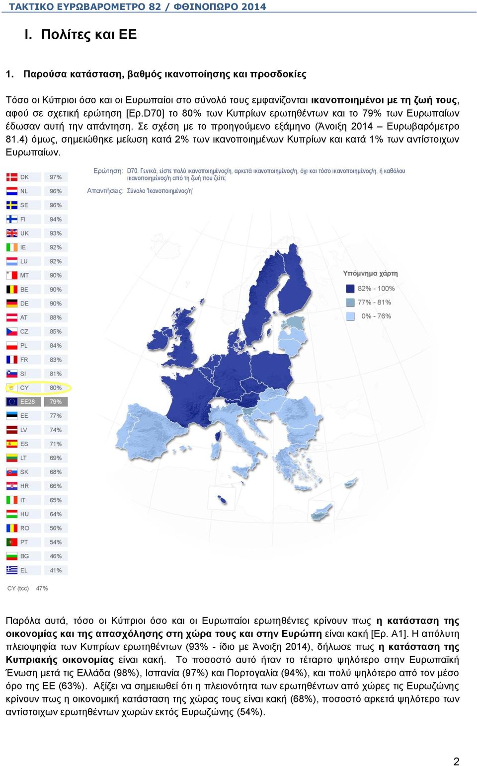 4) όμως, σημειώθηκε μείωση κατά 2% των ικανοποιημένων Κυπρίων και κατά 1% των αντίστοιχων Ευρωπαίων.