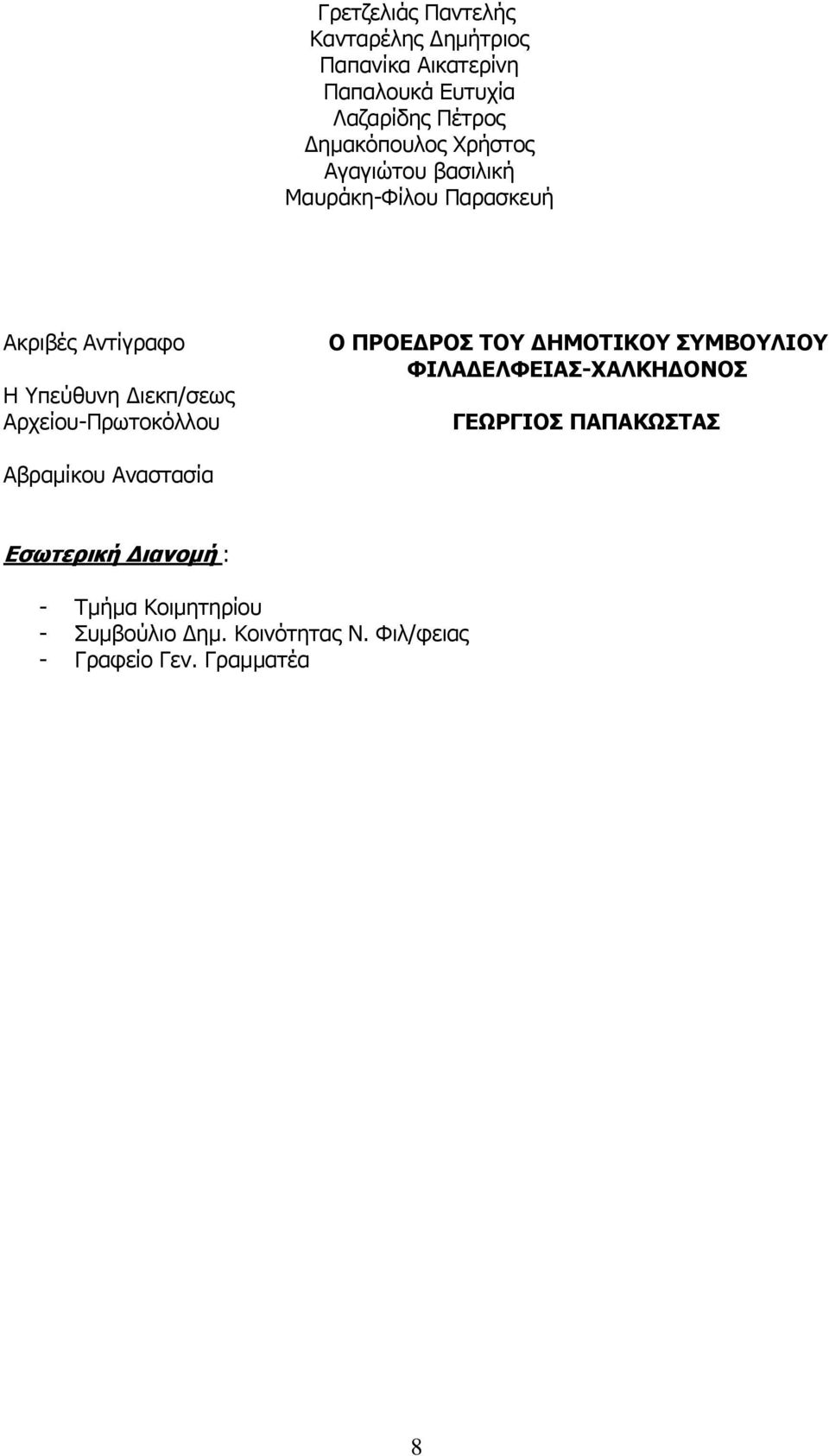 Αρχείου-Πρωτοκόλλου Ο ΠΡΟΕΔΡΟΣ ΤΟΥ ΔΗΜΟΤΙΚΟΥ ΣΥΜΒΟΥΛΙΟΥ ΦΙΛΑΔΕΛΦΕΙΑΣ-ΧΑΛΚΗΔΟΝΟΣ ΓΕΩΡΓΙΟΣ ΠΑΠΑΚΩΣΤΑΣ