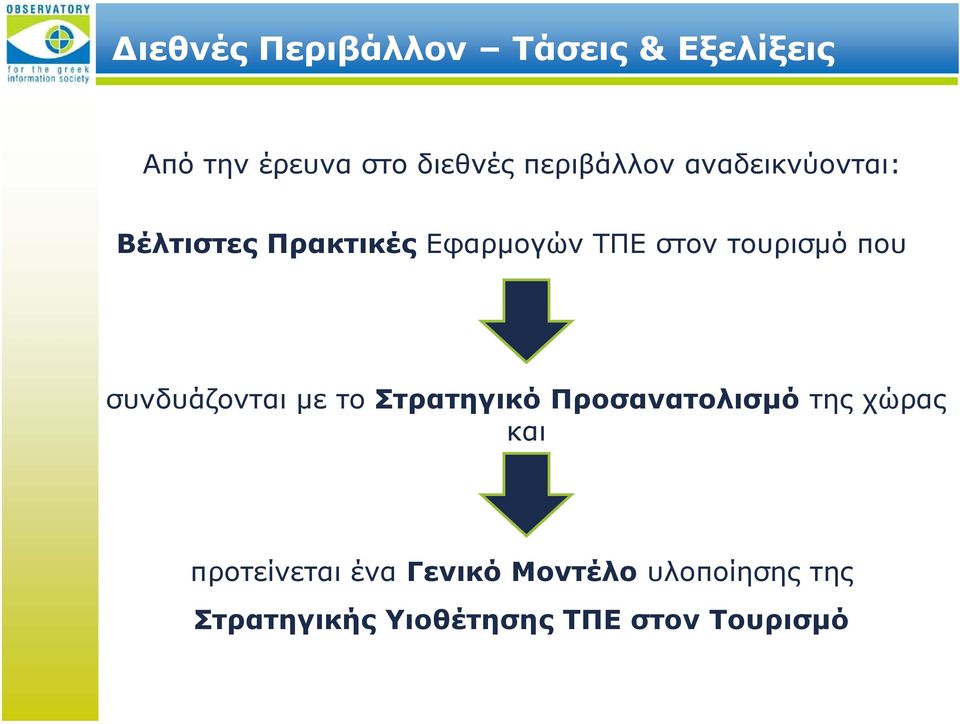 τουρισμό που συνδυάζονται με το Στρατηγικό Προσανατολισμό της χώρας και