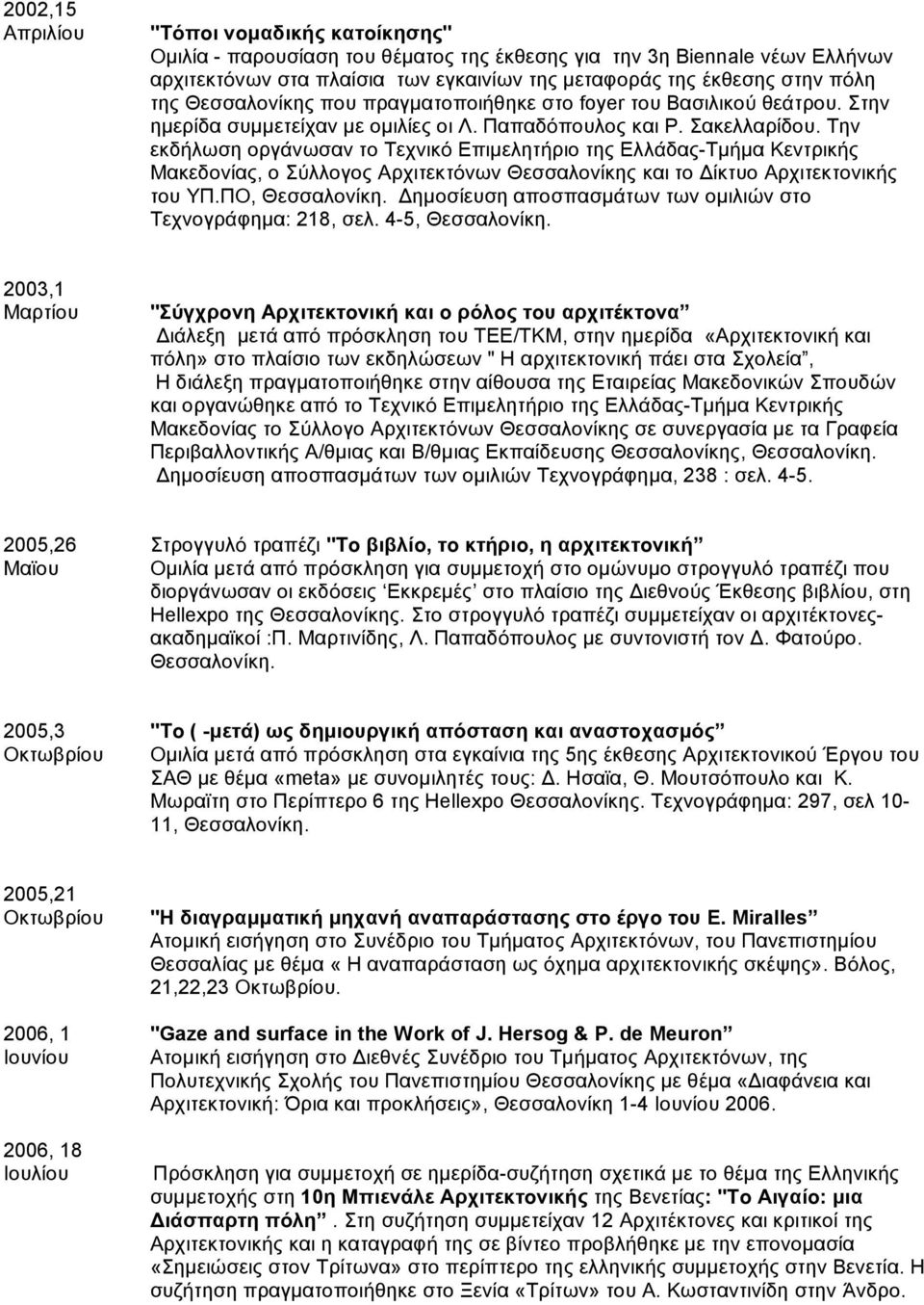 Την εκδήλωση οργάνωσαν το Τεχνικό Επιµελητήριο της Ελλάδας-Τµήµα Κεντρικής Μακεδονίας, ο Σύλλογος Αρχιτεκτόνων Θεσσαλονίκης και το ίκτυο Αρχιτεκτονικής του ΥΠ.ΠΟ, Θεσσαλονίκη.