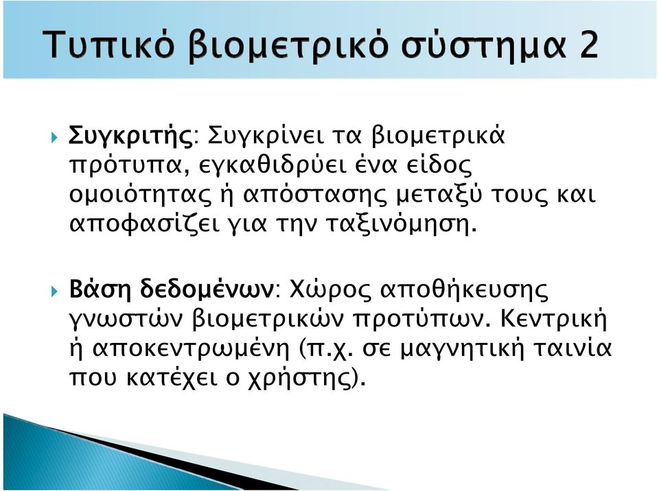 Βάση δεδομένων: Χώρος αποθήκευσης γνωστών βιομετρικών προτύπων.