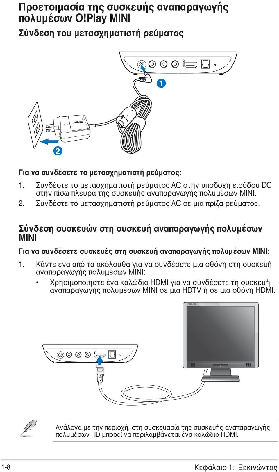 Σύνδεση συσκευών στη συσκευή αναπαραγωγής πολυμέσων MINI Για να συνδέσετε συσκευές στη συσκευή αναπαραγωγής πολυμέσων MINI: 1.