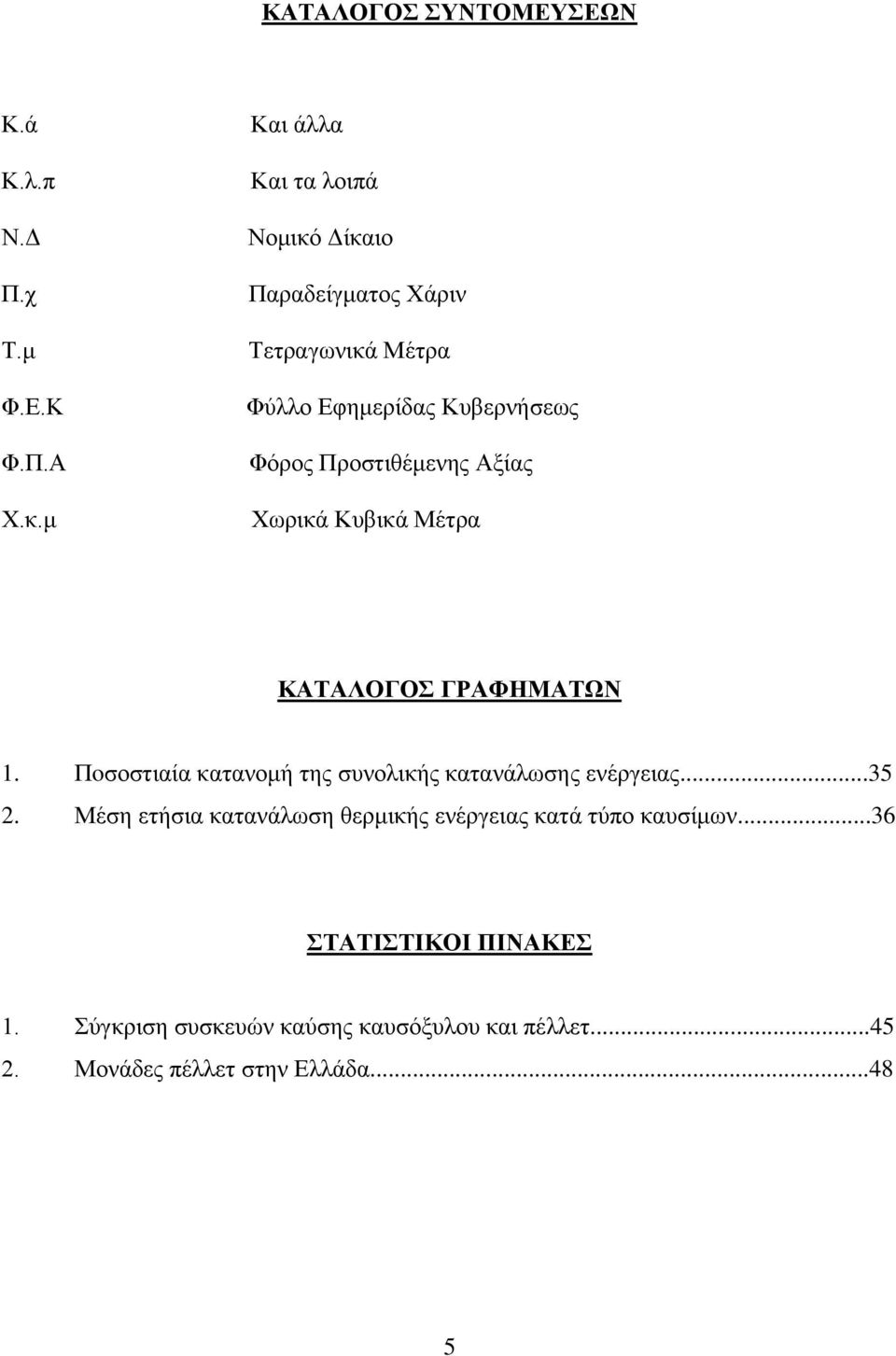 Προστιθέμενης Αξίας Χωρικά Κυβικά Μέτρα ΚΑΤΑΛΟΓΟΣ ΓΡΑΦΗΜΑΤΩΝ 1. Πoσοστιαία κατανομή της συνολικής κατανάλωσης ενέργειας.