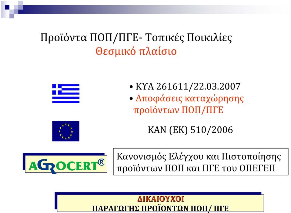 (ΕΚ) 510/2006 Κανονισμός Ελέγχου και Πιστοποίησης