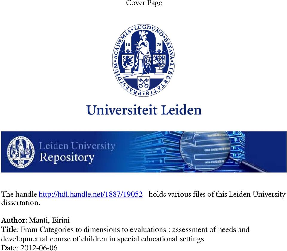net/1887/19052 holds various files of this Leiden University dissertation.
