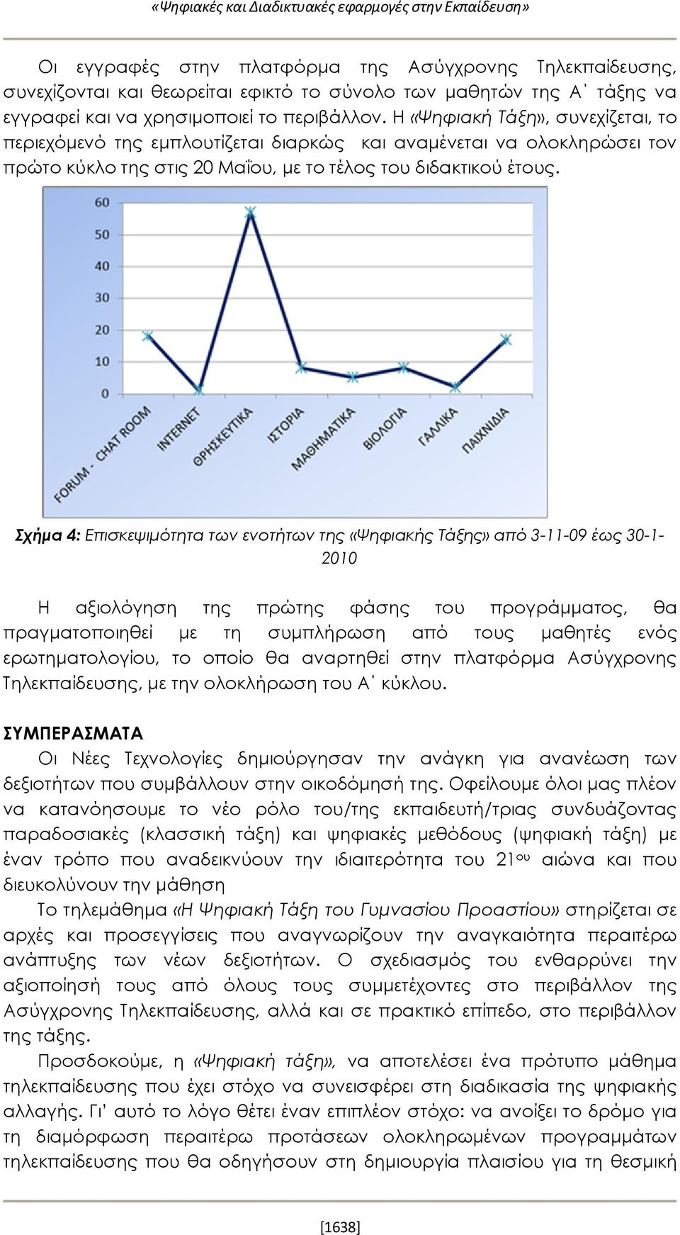 Σχήμα 4: Επισκεψιμότητα των ενοτήτων της «Ψηφιακής Τάξης» από 3-11-09 έως 30-1- 2010 Η αξιολόγηση της πρώτης φάσης του προγράμματος, θα πραγματοποιηθεί με τη συμπλήρωση από τους μαθητές ενός