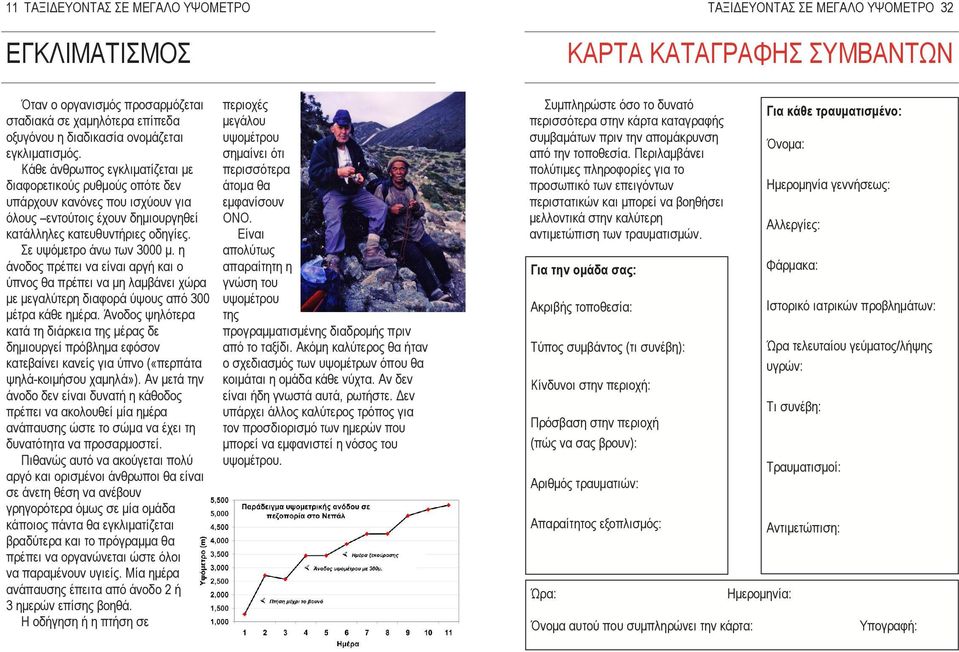 η άνοδος πρέπει να είναι αργή και ο ύπνος θα πρέπει να µη λαµβάνει χώρα µε µεγαλύτερη διαφορά ύψους από 300 µέτρα κάθε ηµέρα.