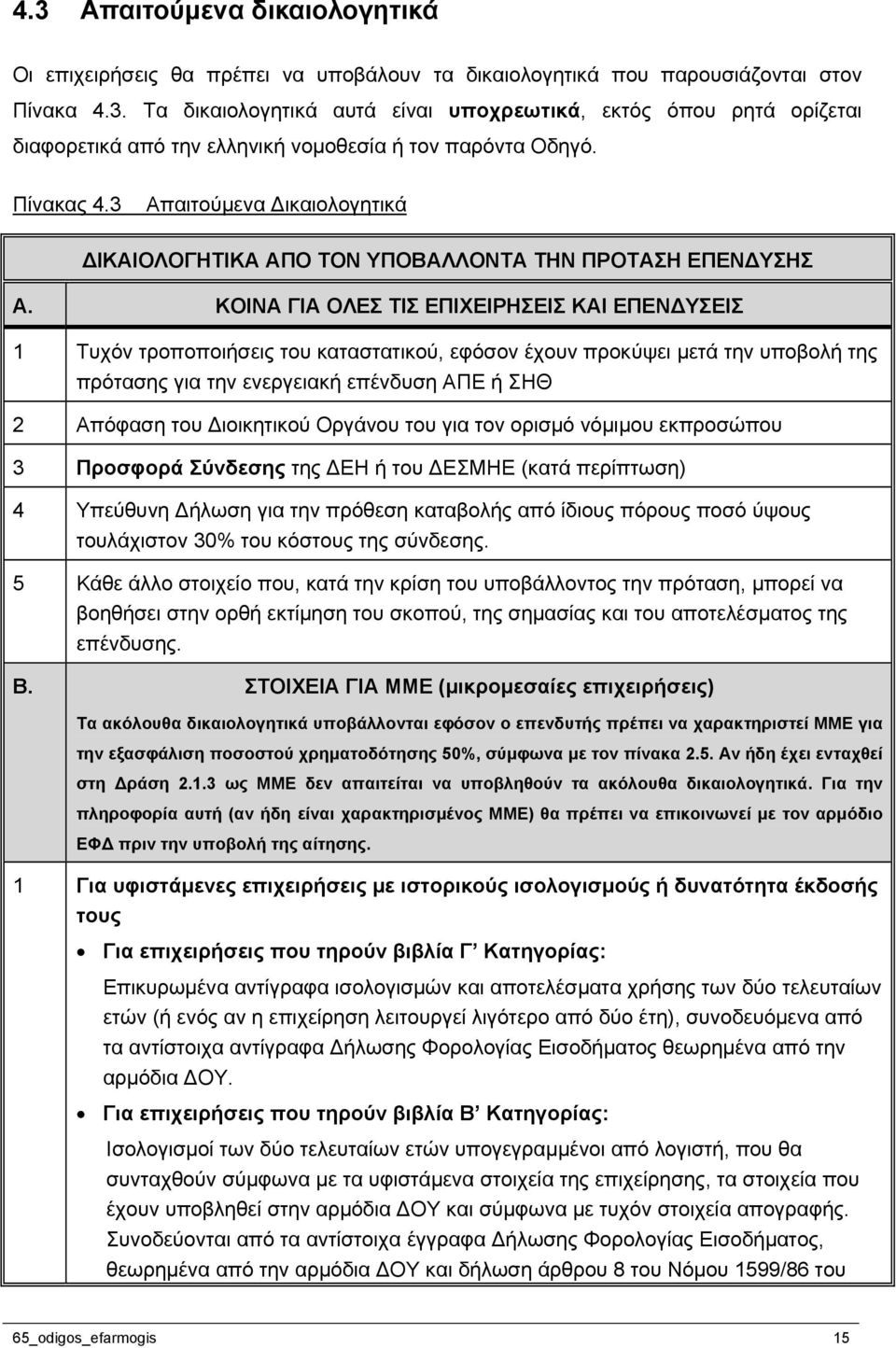 ΚΟΙΝΑ ΓΙΑ ΟΛΕΣ ΤΙΣ ΕΠΙΧΕΙΡΗΣΕΙΣ ΚΑΙ ΕΠΕΝΔΥΣΕΙΣ 1 Τυχόν τροποποιήσεις του καταστατικού, εφόσον έχουν προκύψει μετά την υποβολή της πρότασης για την ενεργειακή επένδυση ΑΠΕ ή ΣΗΘ 2 Απόφαση του