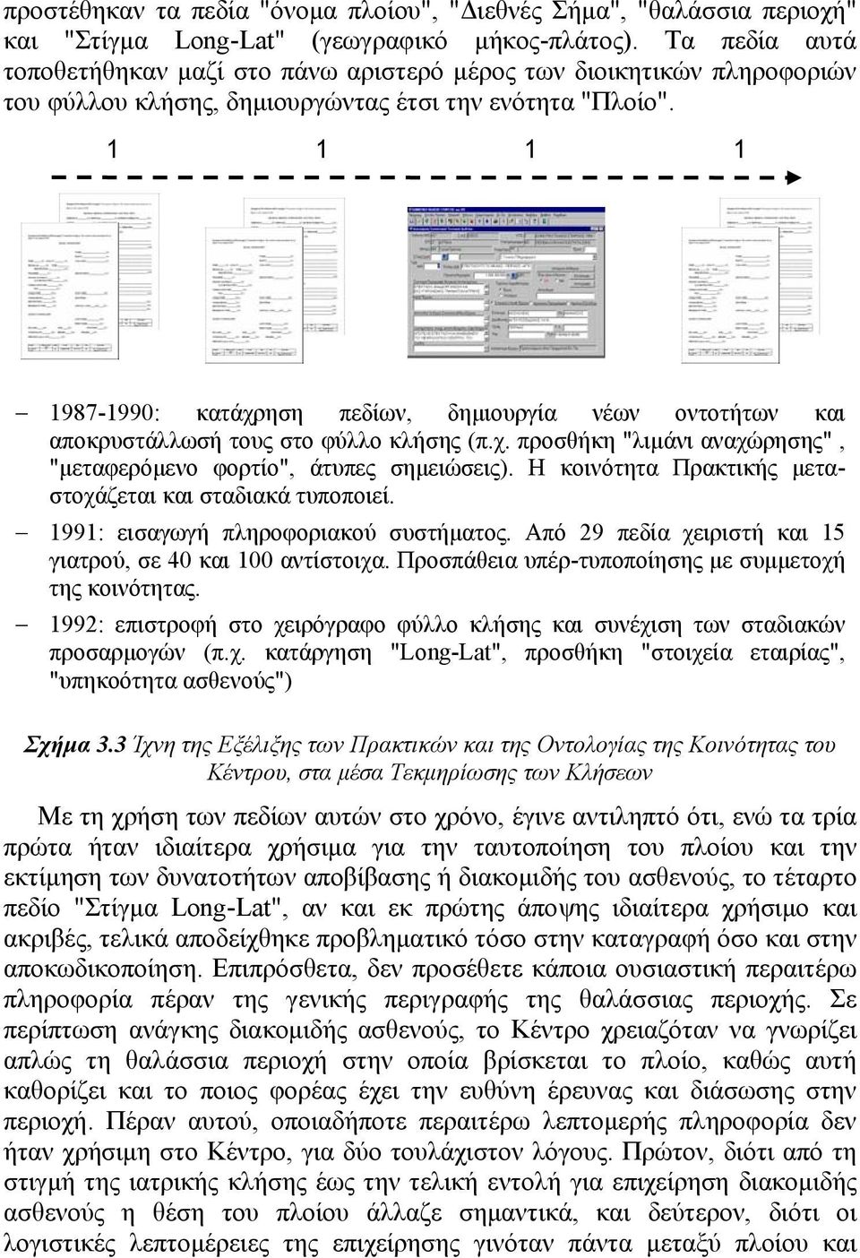 1 1 1 1 1987-1990: κατάχρηση πεδίων, δημιουργία νέων οντοτήτων και αποκρυστάλλωσή τους στο φύλλο κλήσης (π.χ. προσθήκη "λιμάνι αναχώρησης", "μεταφερόμενο φορτίο", άτυπες σημειώσεις).