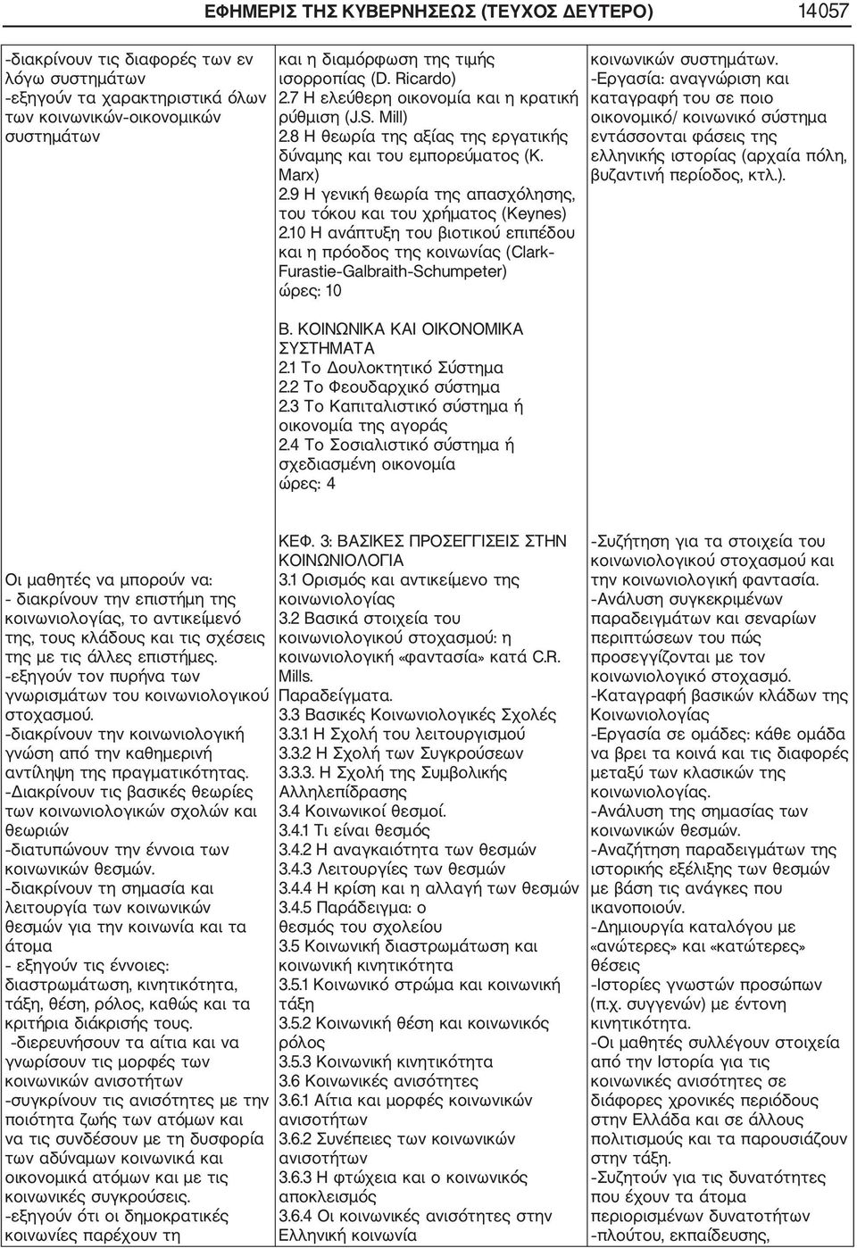 9 Η γενική θεωρία της απασχόλησης, του τόκου και του χρήµατος (Keynes) 2.10 Η ανάπτυξη του βιοτικού επιπέδου και η πρόοδος της κοινωνίας (Clark Furastie Galbraith Schumpeter) ώρες: 10 Β.