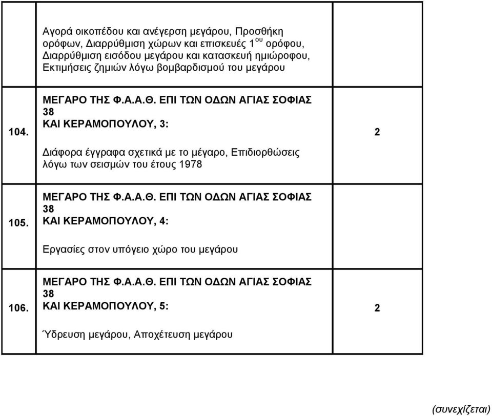 ΕΠΙ ΤΩΝ ΟΔΩΝ ΑΓΙΑΣ ΣΟΦΙΑΣ 38 ΚΑΙ ΚΕΡΑΜΟΠΟΥΛΟΥ, 3: Διάφορα έγγραφα σχετικά με το μέγαρο, Επιδιορθώσεις λόγω των σεισμών του έτους 1978 105.