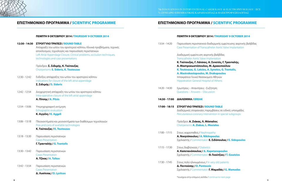 Clinical problems, occlusion techniques, technologies and case presentations Πρόεδροι: Σ. Σιδερής, Κ. Τούτουζας Chairpersons: S. Sideris, K.