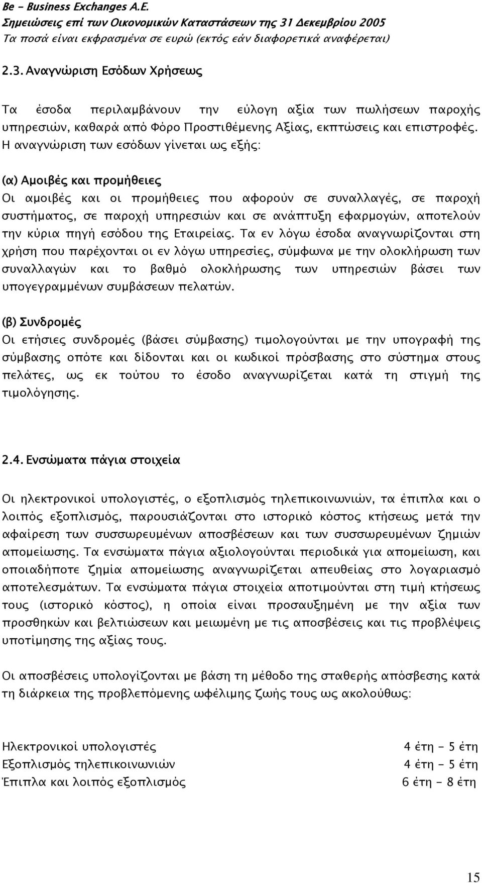 αποτελούν την κύρια πηγή εσόδου της Εταιρείας.