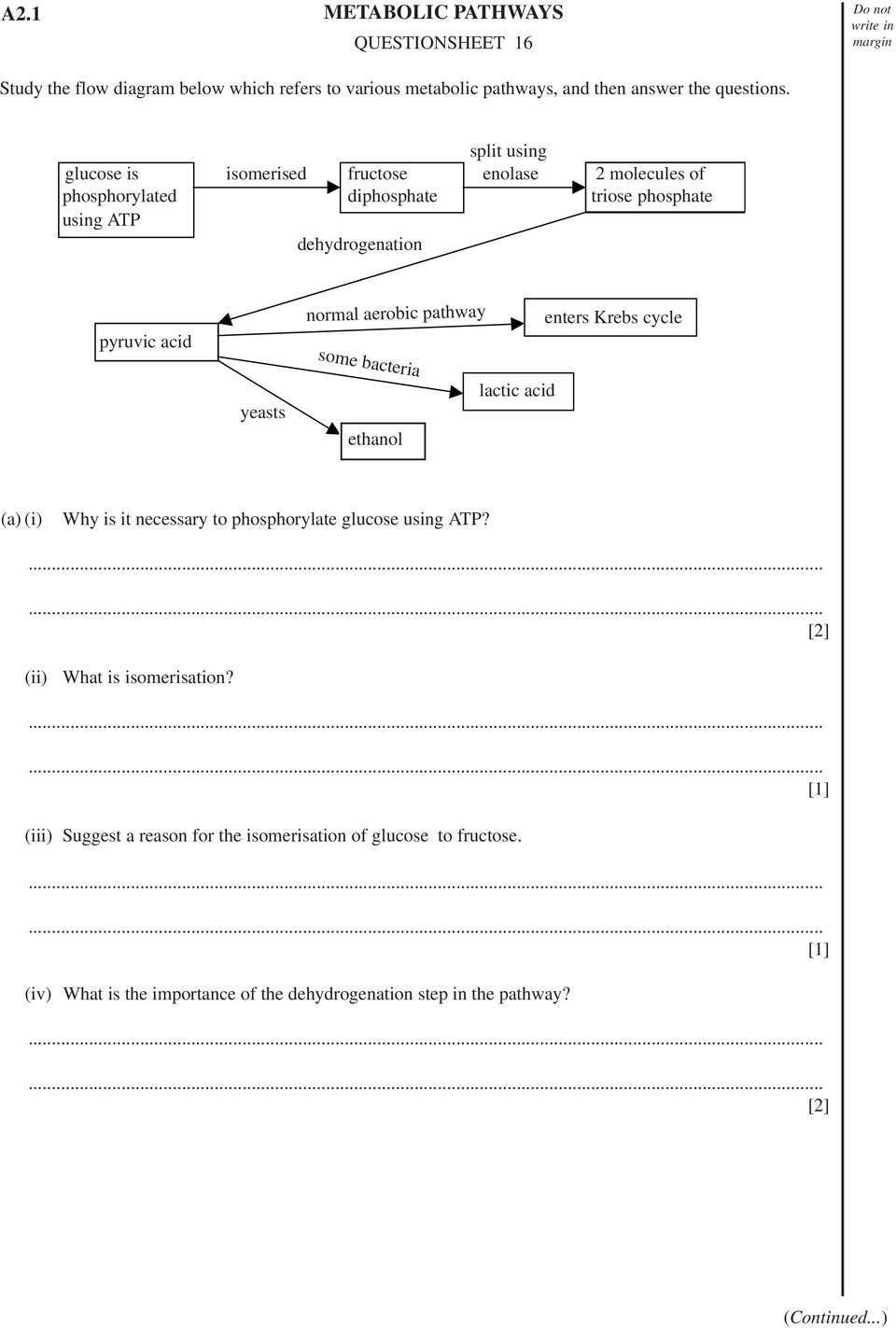 yeasts normal aerobic pathway some bacteria ethanol lactic acid enters Krebs cycle (a) (i) Why is it necessary to phosphorylate glucose using ATP?