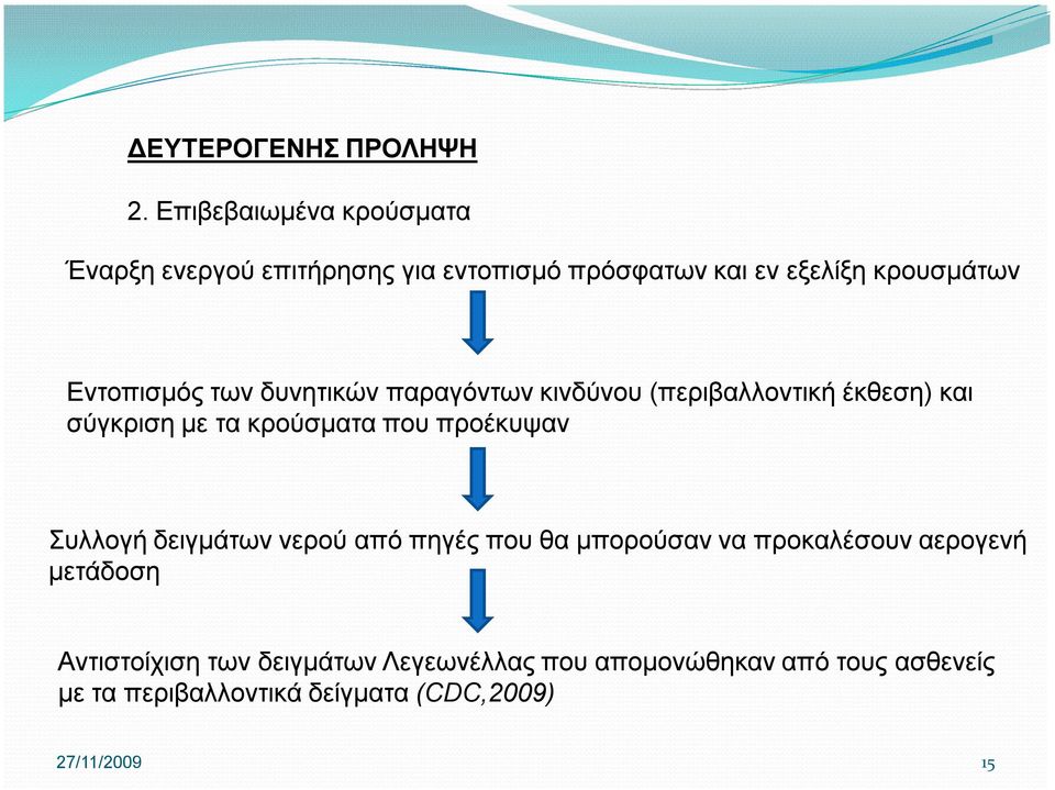 Εντοπισμός των δυνητικών παραγόντων κινδύνου (περιβαλλοντική έκθεση) και σύγκριση με τα κρούσματα που