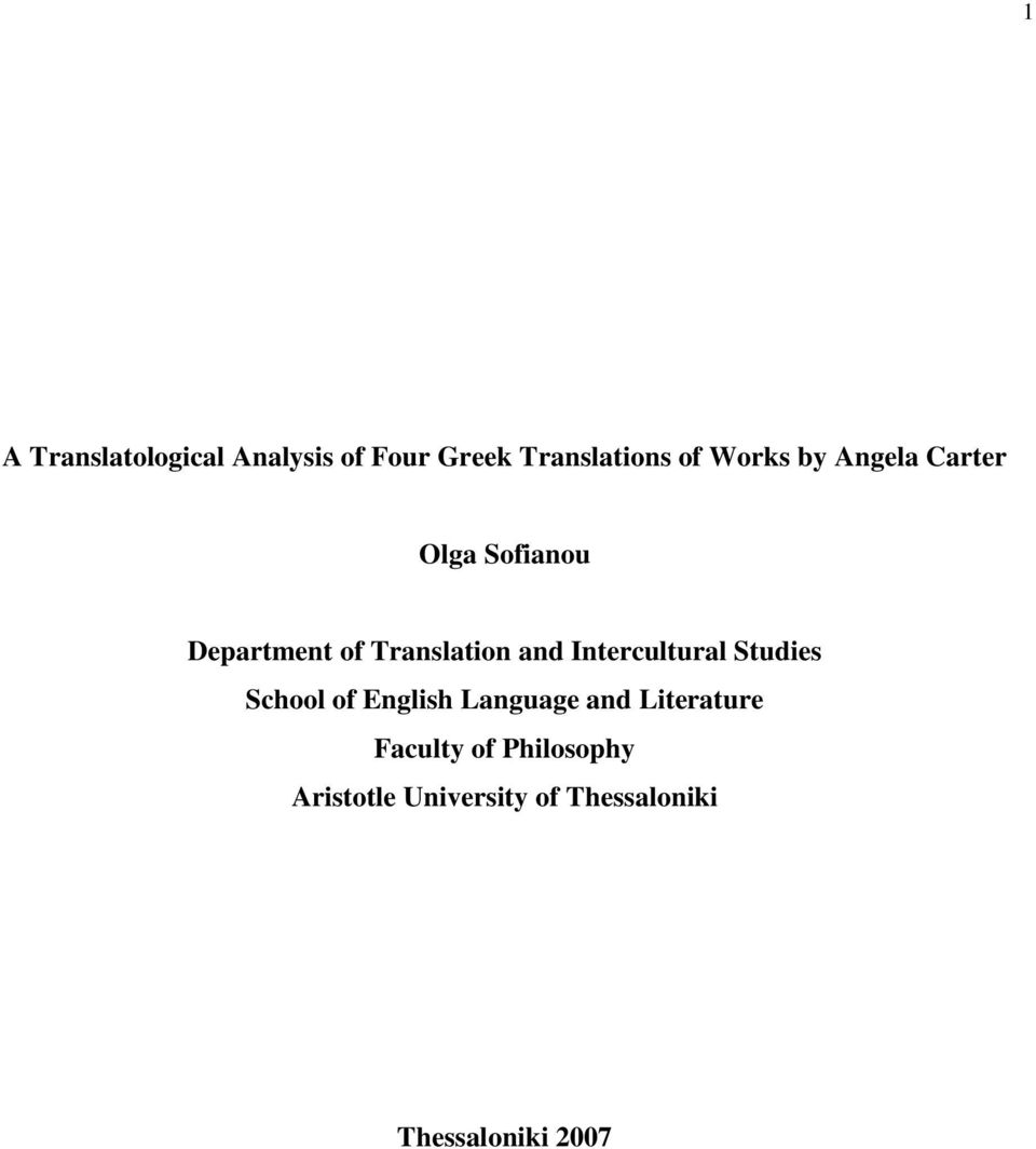 Intercultural Studies School of English Language and Literature