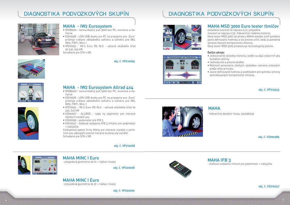 VP210065 DIAGNOSTIKA PODVOZKOVÝCH SKUPÍN MSD 3000 Euro tester tlmičov skúšobná nosnosť na nápravu 2,2t, prejazdná nosnosť na nápravu 2,5t, frekvenčné riadenie motorov.