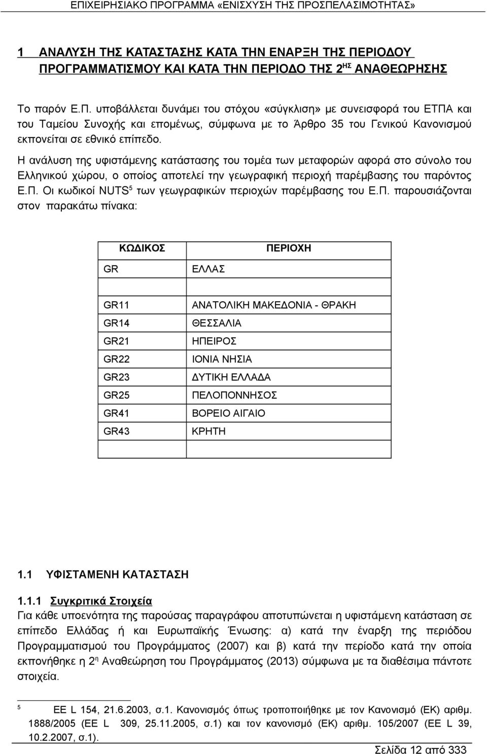 Η ανάλυση της υφιστάμενης κατάστασης του τομέα των μεταφορών αφορά στο σύνολο του Ελληνικού χώρου, ο οποίος αποτελεί την γεωγραφική περιοχή παρέμβασης του παρόντος Ε.Π.