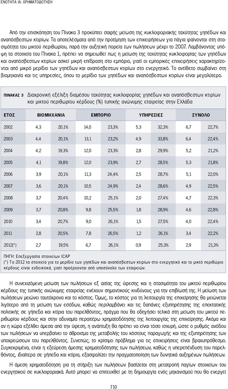 Λαμβάνοντας υπόψη τα στοιχεία του Πίνακα 1, πρέπει να σημειωθεί πως η μείωση της ταχύτητας κυκλοφορίας των γηπέδων και αναπόσβεστων κτιρίων ασκεί μικρή επίδραση στο εμπόριο, γιατί οι εμπορικές