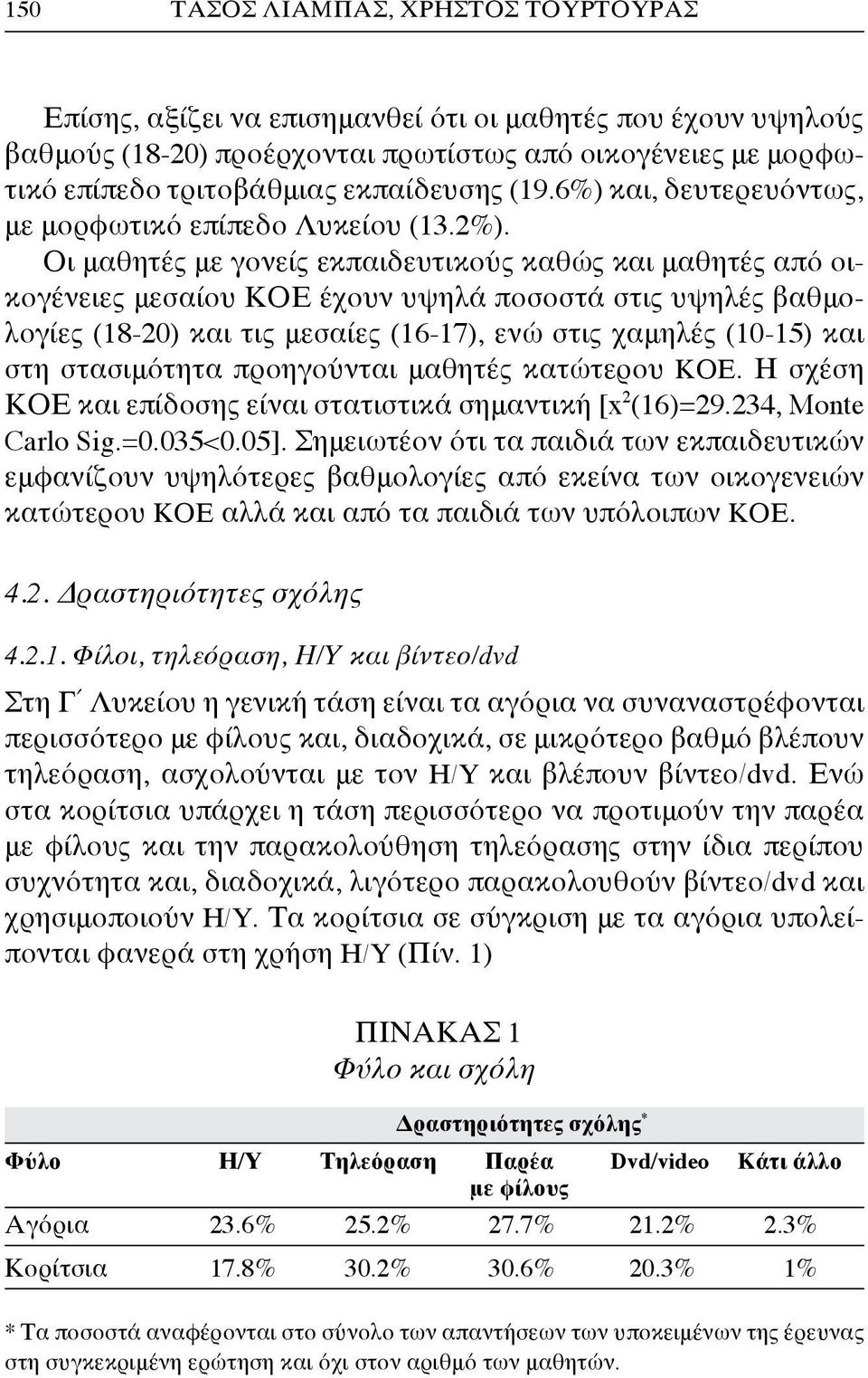 Οι μαθητές με γονείς εκπαιδευτικούς καθώς και μαθητές από οικογένειες μεσαίου ΚΟΕ έχουν υψηλά ποσοστά στις υψηλές βαθμολογίες (18-20) και τις μεσαίες (16-17), ενώ στις χαμηλές (10-15) και στη