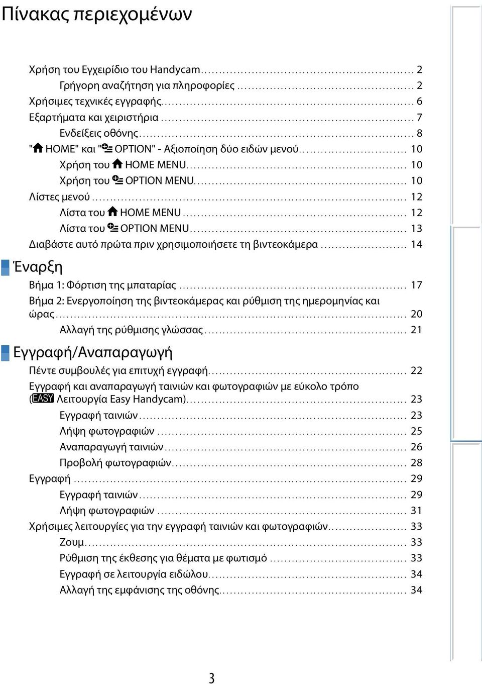 ........................................................................... 8 " HOME" και " OPTION" - Αξιοποίηση δύο ειδών μενού.............................. 10 Χρήση του HOME MENU.