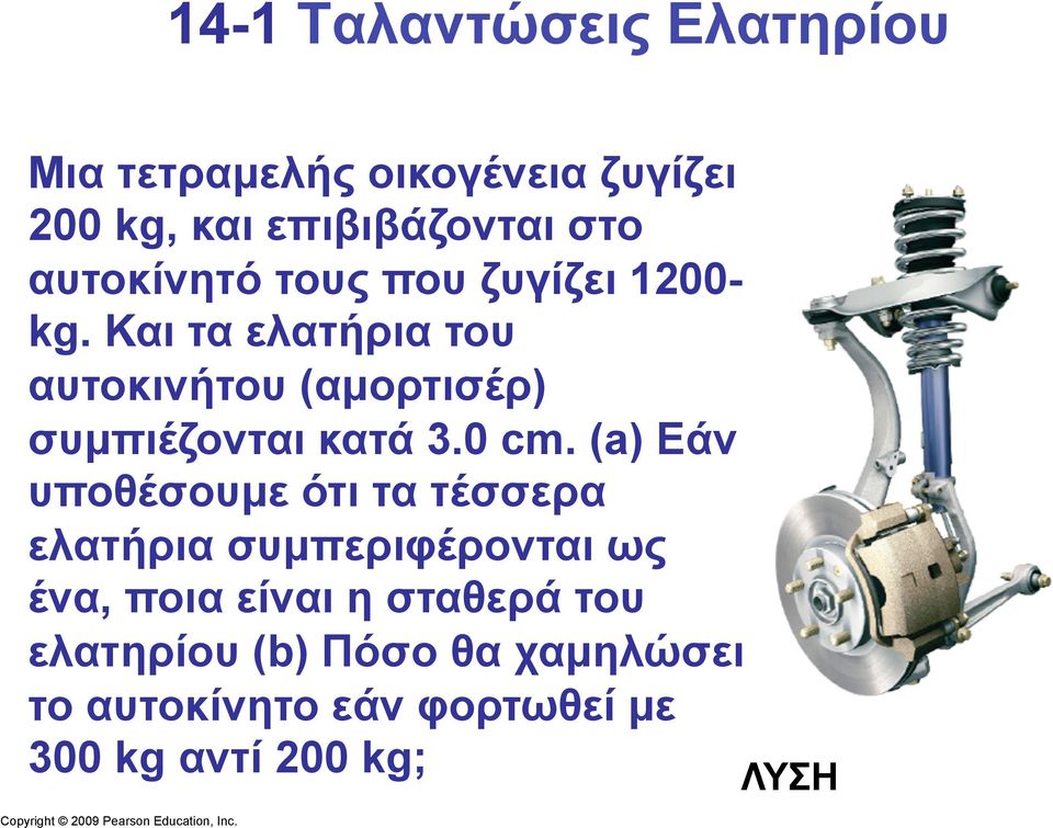 Και τα ελατήρια του αυτοκινήτου (αµορτισέρ) συµπιέζονται κατά 3.0 cm.