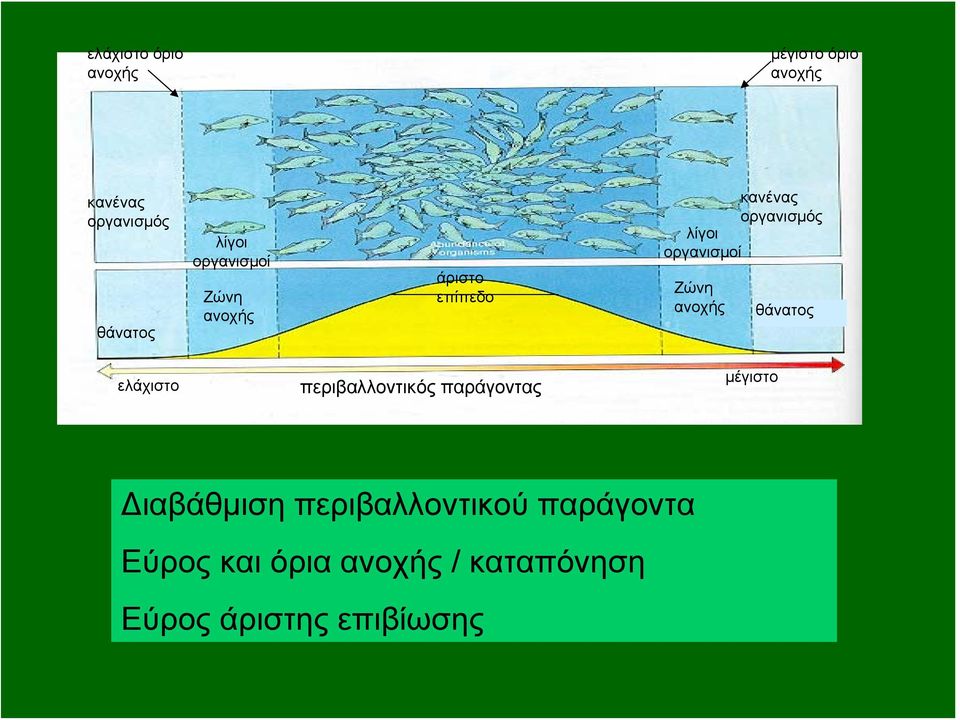 Ζώνη ανοχής θάνατος ελάχιστο περιβαλλοντικός παράγοντας μέγιστο Διαβάθμιση