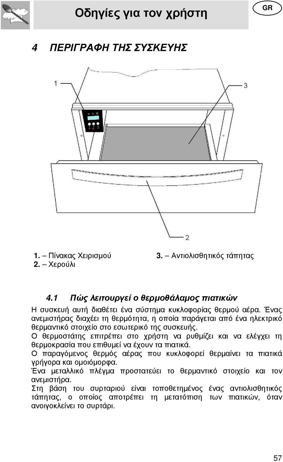 Ένας ανεµιστήρας διαχέει τη θερµότητα, η οποία παράγεται από ένα ηλεκτρικό θερµαντικό στοιχείο στο εσωτερικό της συσκευής.