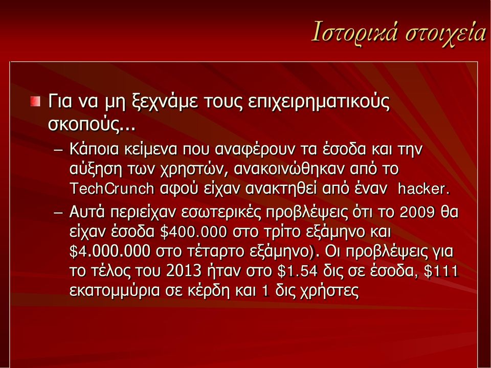 είχαν ανακτηθεί από έναν hacker. Αυτά περιείχαν εσωτερικές προβλέψεις ότι το 2009 θα είχαν έσοδα $400.