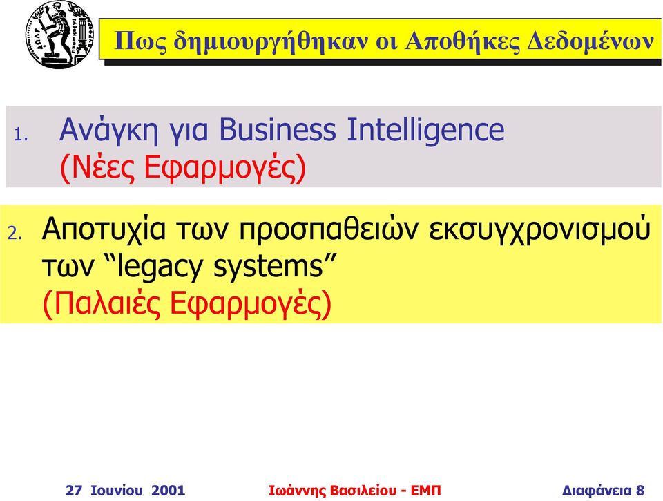 Αποτυχία των προσπαθειών εκσυγχρονισµού των legacy