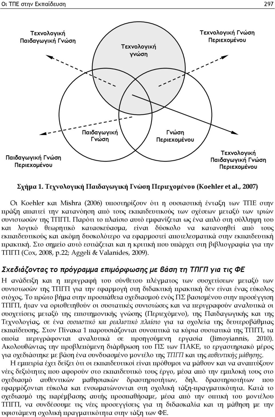 , 2007) Οι Koehler και Mishra (2006) υποστηρίζουν ότι η ουσιαστική ένταξη των ΤΠΕ στην πράξη απαιτεί την κατανόηση από τους εκπαιδευτικούς των σχέσεων μεταξύ των τριών συνιστωσών της ΤΠΓΠ.
