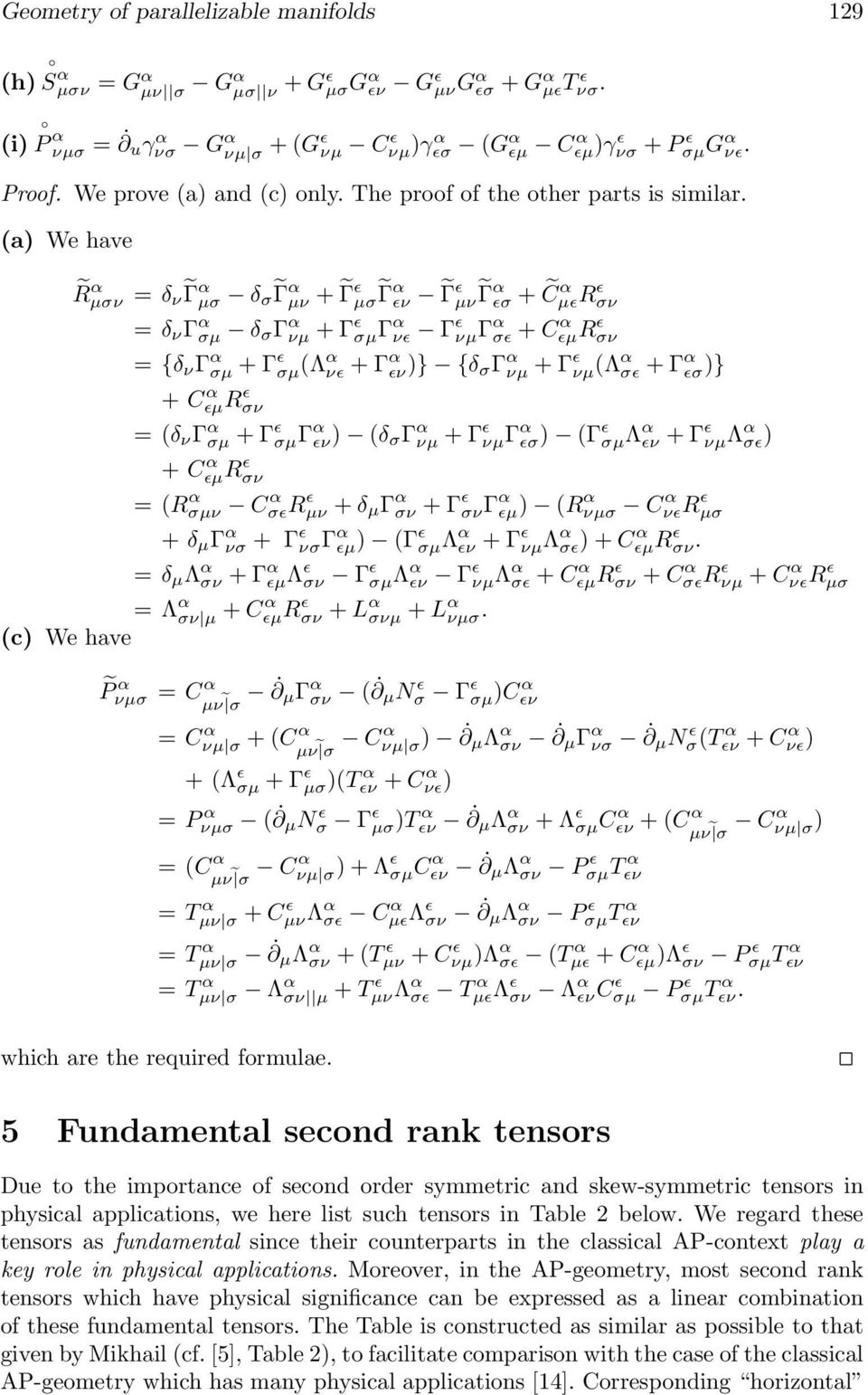 (a) We have R α µσν = δ ν Γα µσ δ σ Γα µν + Γ ɛ µσ Γ α ɛν Γ ɛ µν Γ α ɛσ + C α µɛr ɛ σν = δ ν Γ α σµ δ σ Γ α νµ + Γ ɛ σµγ α νɛ Γ ɛ νµγ α σɛ + C α ɛµr ɛ σν = {δ ν Γ α σµ + Γ ɛ σµ(λ α νɛ + Γ α ɛν)} {δ σ