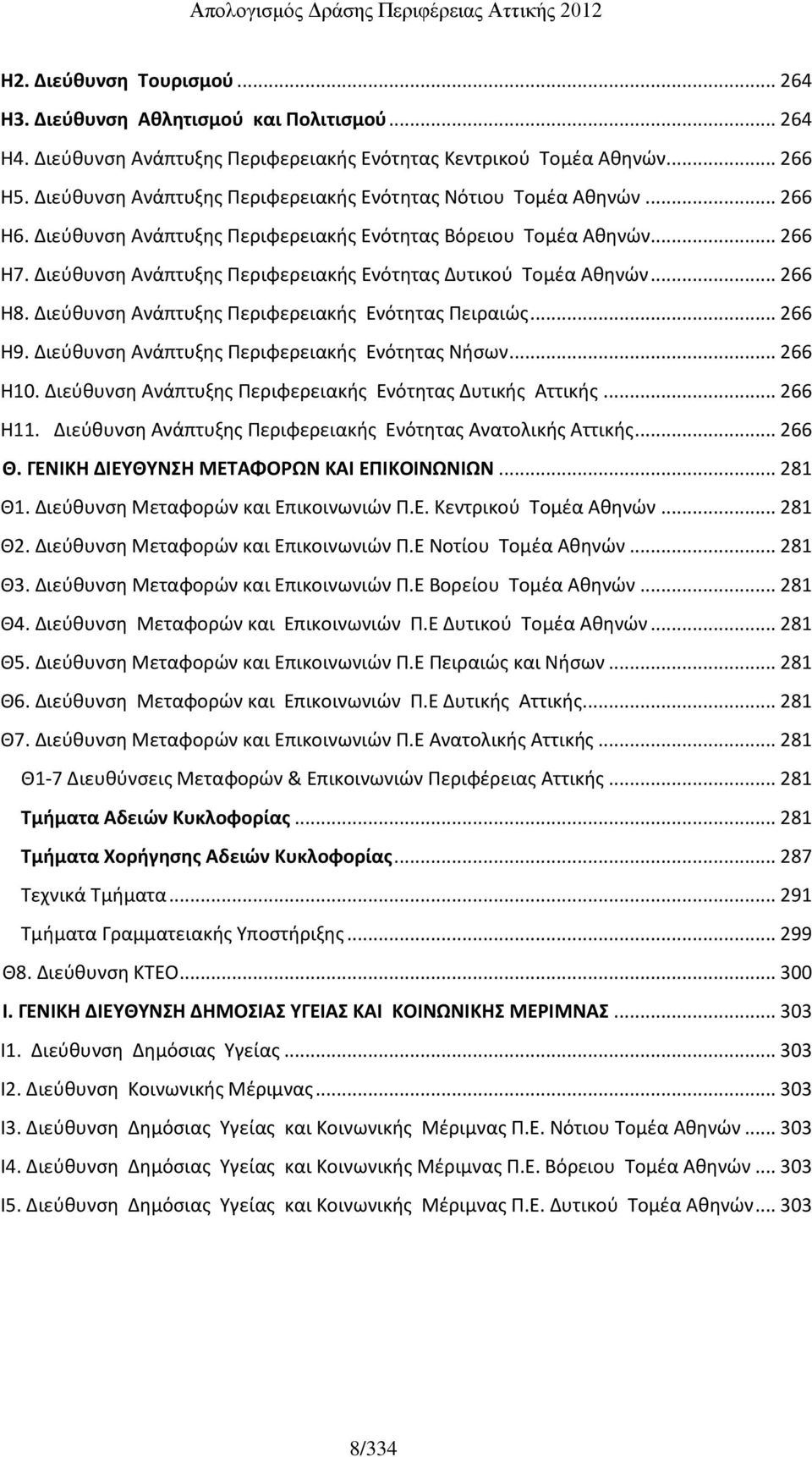 Διεύθυνση Ανάπτυξης Περιφερειακής Ενότητας Δυτικού Τομέα Αθηνών... 266 Η8. Διεύθυνση Ανάπτυξης Περιφερειακής Ενότητας Πειραιώς... 266 Η9. Διεύθυνση Ανάπτυξης Περιφερειακής Ενότητας Νήσων... 266 Η10.