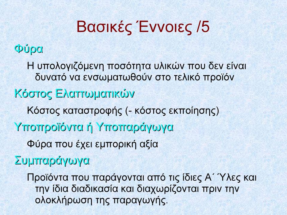 εκποίησης) Υποπροϊόντα ή Υποπαράγωγα Φύρα που έχει εμπορική αξία Συμπαράγωγα Προϊόντα που