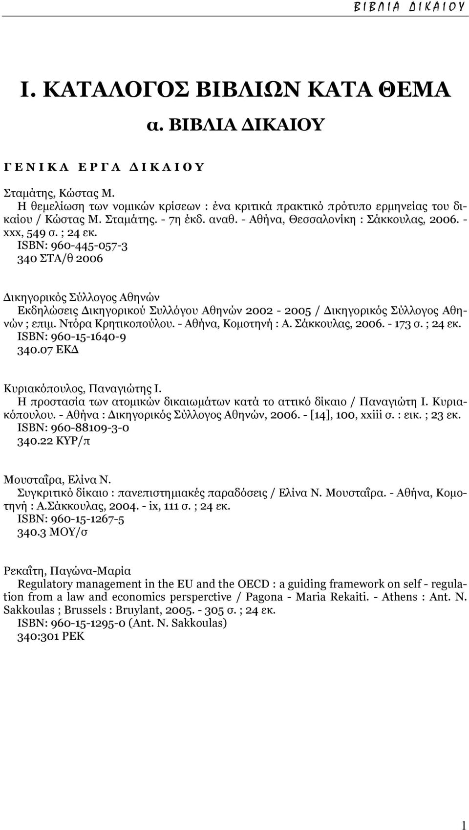 ISΒΝ: 960-445-057-3 340 ΣΤΑ/θ 2006 ικηγορικός Σύλλογος Αθηνών Εκδηλώσεις ικηγορικού Συλλόγου Αθηνών 2002-2005 / ικηγορικός Σύλλογος Αθηνών ; επιµ. Ντόρα Κρητικοπούλου. - Αθήνα, Κοµοτηνή : Α.