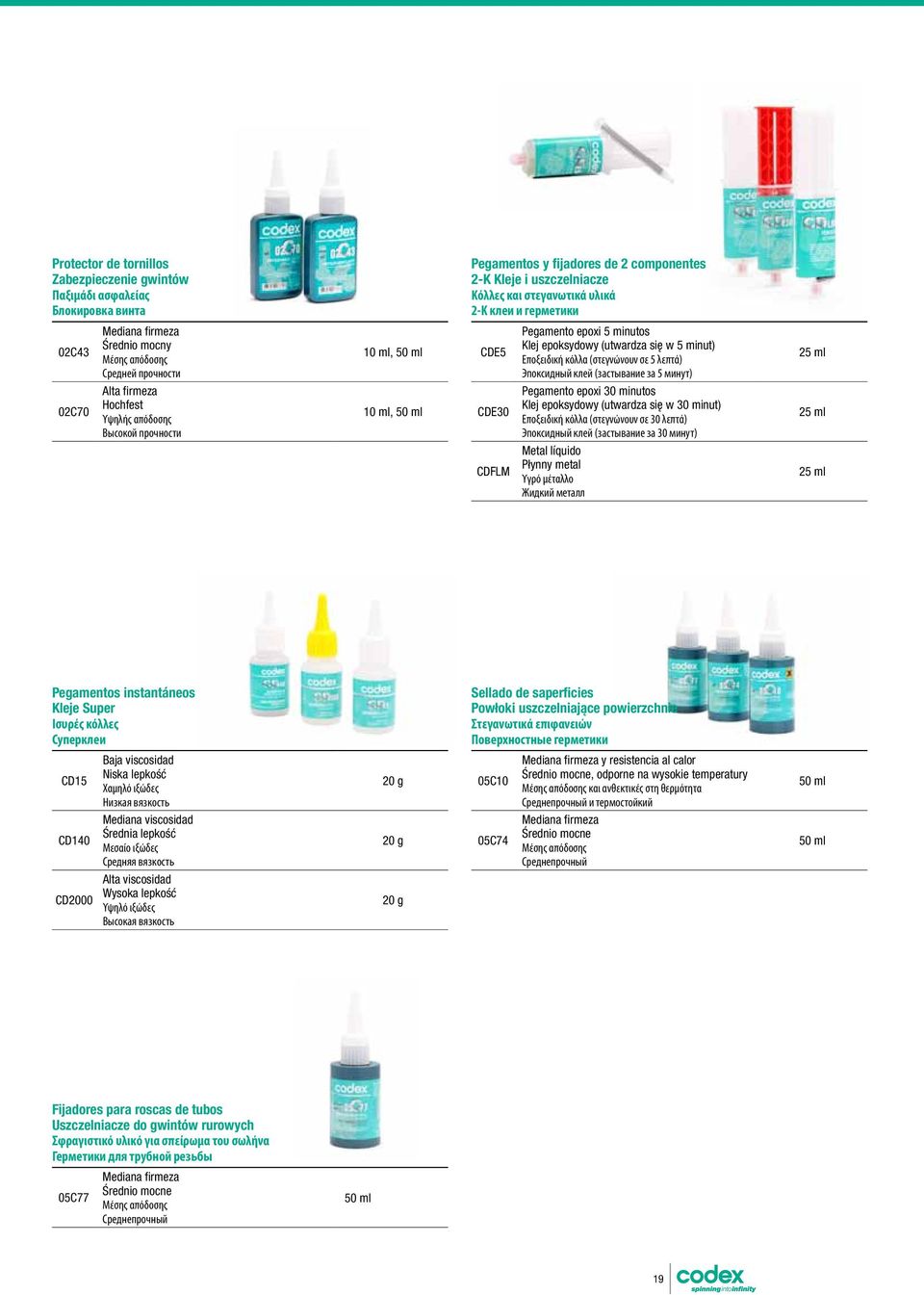 Эпоксидный клей (застывание за 5 минут) 25 ml 02C70 Alta firmeza Hochfest Υψηλής απόδοσης Высокой прочности 10 ml, 50 ml CDE30 Pegamento epoxi 30 minutos Klej epoksydowy (utwardza się w 30 minut)