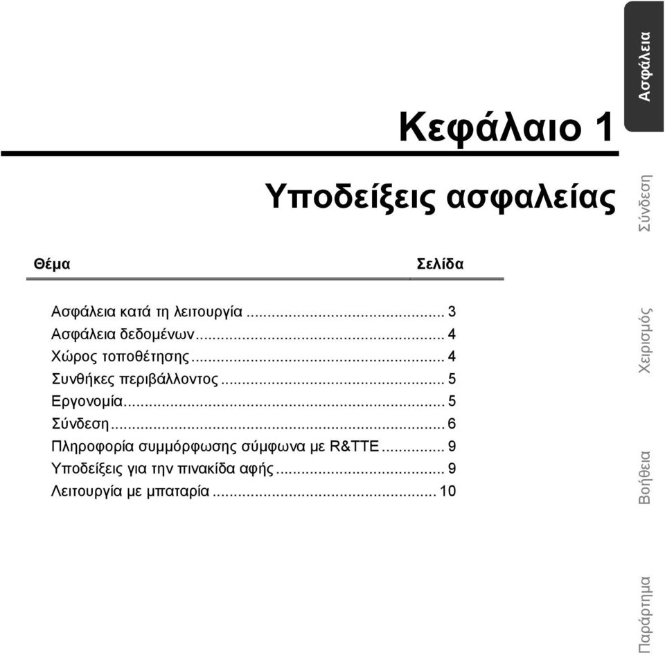 .. 5 Εργονομία... 5 Σύνδεση... 6 Πληροφορία συμμόρφωσης σύμφωνα με R&TTE.