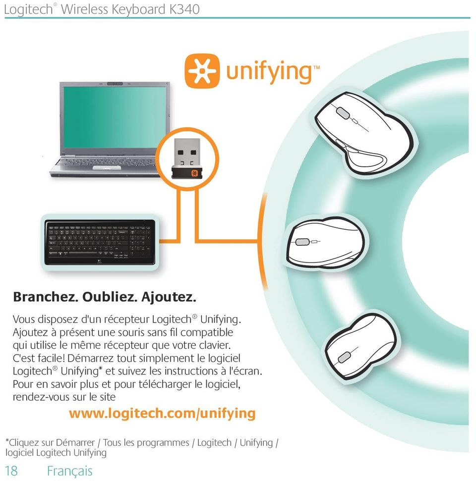 Démarrez tout simplement le logiciel Logitech Unifying* et suivez les instructions à l'écran.