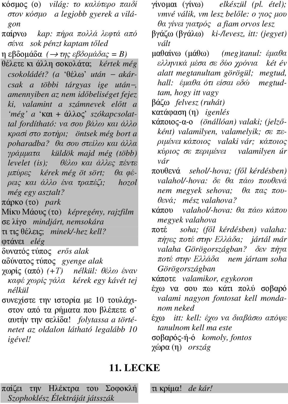 (a θέλω után akárcsak a többi tárgyas ige után, amennyiben az nem időbeliséget fejez ki, valamint a számnevek előtt a még a και + άλλος szókapcsolattal fordítható: να σου βάλω και άλλο κρασί στο