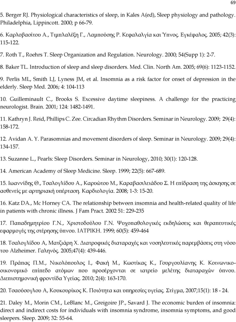 Introduction of sleep and sleep disorders. Med. Clin. North Am. 2005; 69(6): 1123-1152. 9. Perlis ML, Smith LJ, Lyness JM, et al. Insomnia as a risk factor for onset of depression in the elderly.