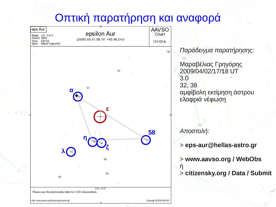 0 32, 38 αμφίβολη εκτίμηση άστρου ελαφριά νέφωση α ε 58 η λ ζ