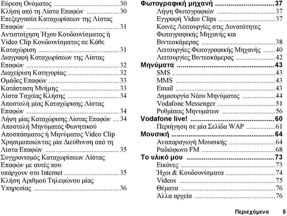 .. 34 Λήψη µίας Καταχώρισης Λίστας Επαφών... 34 Αποστολή Μηνύµατος Φωνητικού Αποσπάσµατος ή Μηνύµατος Video Clip Χρησιµοποιώντας µία ιεύθυνση από τη Λίστα Επαφών.
