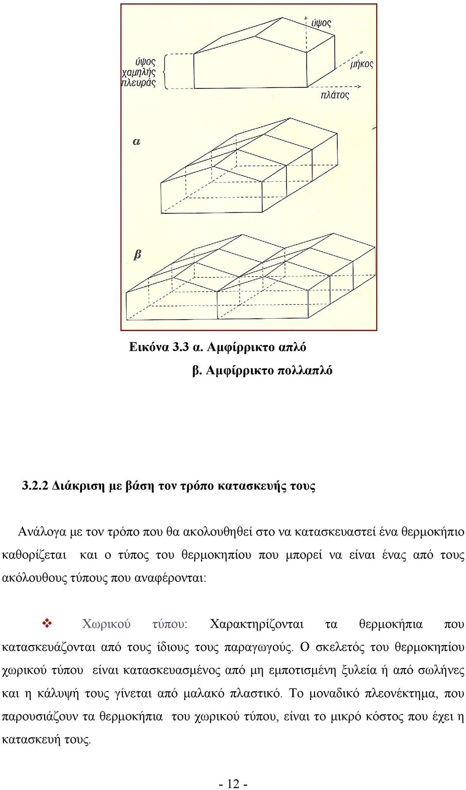 μπορεί να είναι ένας από τους ακόλουθους τύπους που αναφέρονται: Χωρικού τύπου: Χαρακτηρίζονται τα θερμοκήπια που κατασκευάζονται από τους ίδιους τους παραγωγούς.